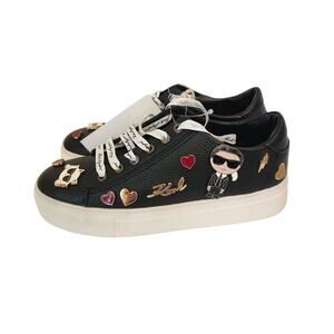New Karl Lagerfeld Paris Cate Pins Lace Up Sneaker Black 5.5